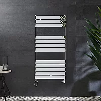 Milano Lustro Dual Fuel Designer Chrome Flat Panel Heated Towel Rail 1213mm x 600mm with Cable Cover
