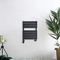 Milano Lustro Dual Fuel Designer Anthracite Flat Panel Heated Towel Rail 600mm x 400mm with Cable Cover