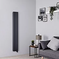 Milano Aruba Electric Anthracite Vertical Designer Radiator 1600mm x 236mm Double Panel with Cable Cover and No Thermostat