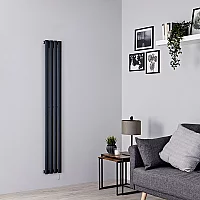 Milano Aruba Electric Anthracite Vertical Designer Radiator 1600mm x 236mm with OnWall Black Backlit WiFi Thermostat