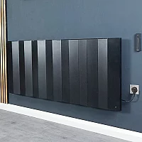 Milano Notus V Black Aluminium Horizontal 2100W Electric PlugIn Designer Radiator 600mm x 1400mm