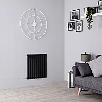 Milano Aruba Electric Black Horizontal Designer Radiator 635mm x 590mm with OnWall Touchscreen WiFi Thermostat