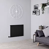 Milano Aruba Electric Black Horizontal Designer Radiator 635mm x 826mm with OnWall Black Backlit WiFi Thermostat and Cable Cover