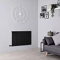 Milano Aruba Electric Black Horizontal Designer Radiator 635mm x 1000mm with OnWall Touchscreen WiFi Thermostat and Cable Cover