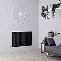 Milano Aruba Electric Black Horizontal Designer Radiator 635mm x 1000mm with OnWall Touchscreen WiFi Thermostat