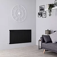 Milano Aruba Electric Black Horizontal Designer Radiator 635mm x 1180mm with OnWall Touchscreen WiFi Thermostat