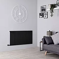 Milano Aruba Electric Black Horizontal Designer Radiator 635mm x 1180mm with OnWall Touchscreen WiFi Thermostat and Cable Cover