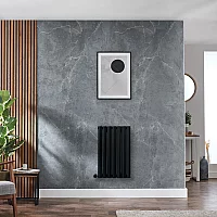 Milano x ECOSO Aruba Electric Black Horizontal Designer Radiator 635mm x 413mm Single Panel with Hardwired WiFi Thermostatic Heating Element and Cable Cover