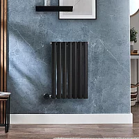Milano x ECOSO Aruba Electric Black Horizontal Designer Radiator 635mm x 413mm Single Panel with Hardwired WiFi Thermostatic Heating Element