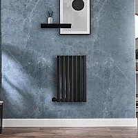 Milano x ECOSO Aruba Electric Black Horizontal Designer Radiator 635mm x 413mm Single Panel with Backlit External WiFi Thermostat and Cable Cover