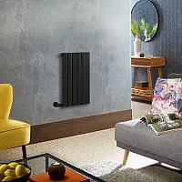 Milano x ECOSO Alpha Electric Black Horizontal Designer Radiator 635mm x 420mm Single Panel with Cable Cover and No Thermostat