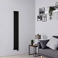 Milano Aruba Electric Black Vertical Designer Radiator 1600mm x 236mm with Cable Cover and No Thermostat