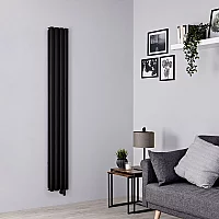 Milano Aruba Electric Black Vertical Designer Radiator 1780mm x 236mm Double Panel with Cable Cover and No Thermostat