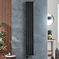Milano x ECOSO Aruba Electric Black Vertical Designer Radiator 1600mm x 236mm Double Panel with PlugIn WiFi Thermostatic Heating Element
