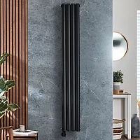 Milano x ECOSO Aruba Electric Black Vertical Designer Radiator 1600mm x 236mm Double Panel with Backlit External WiFi Thermostat and Cable Cover
