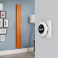 Milano Aruba Electric Sunset Orange Vertical Designer Radiator 1600mm x 236mm with OnWall WiFi Thermostat and Cable Cover