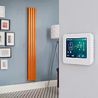 Milano Aruba Electric Sunset Orange Vertical Designer Radiator 1600mm x 236mm with OnWall Touchscreen WiFi Thermostat and Cable Cover