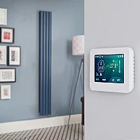 Milano Aruba Electric Deep Sea Blue Vertical Designer Radiator 1600mm x 236mm with OnWall Touchscreen WiFi Thermostat