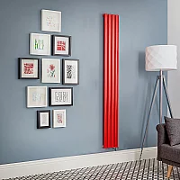 Milano Aruba Electric Siamese Red Vertical Designer Radiator 1600mm x 236mm with Cable Cover and No Thermostat