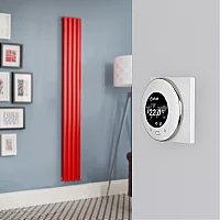 Milano Aruba Electric Siamese Red Vertical Designer Radiator 1600mm x 236mm with OnWall WiFi Thermostat