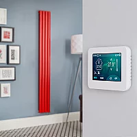 Milano Aruba Electric Siamese Red Vertical Designer Radiator 1600mm x 236mm with OnWall Touchscreen WiFi Thermostat