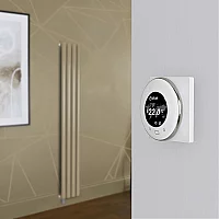 Milano Aruba Electric Elk Brown Vertical Designer Radiator 1600mm x 236mm with OnWall WiFi Thermostat and Cable Cover
