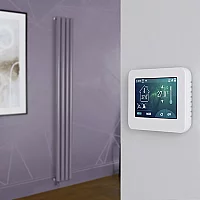 Milano Aruba Electric Dahlia Purple Vertical Designer Radiator 1780mm x 236mm with OnWall Touchscreen WiFi Thermostat