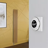 Milano Aruba Electric Autumn Yellow Vertical Designer Radiator 1600mm x 236mm with OnWall WiFi Thermostat and Cable Cover