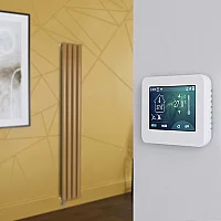 Milano Aruba Electric Autumn Yellow Vertical Designer Radiator 1600mm x 236mm with OnWall Touchscreen WiFi Thermostat and Cable Cover