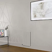 Milano Aruba Electric Pearl White Horizontal Designer Radiator 635mm x 413mm with OnRadiator Bluetooth Thermostat and Cable Cover