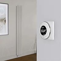 Milano Aruba Electric Pearl White Vertical Designer Radiator 1780mm x 236mm with OnWall WiFi Thermostat and Cable Cover