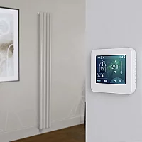 Milano Aruba Electric Pearl White Vertical Designer Radiator 1780mm x 236mm with OnWall Touchscreen WiFi Thermostat and Cable Cover