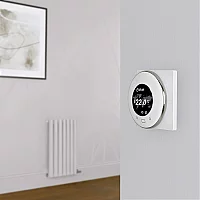 Milano Aruba Electric Rose Petal Pink Horizontal Designer Radiator 635mm x 413mm with OnWall WiFi Thermostat and Cable Cover