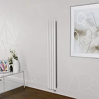 Milano x ECOSO Aruba Electric Rose Petal Pink Vertical Designer Radiator 1600mm x 236mm with WiFi Thermostatic Heating Element and Cable Cover