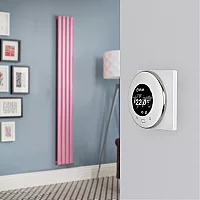 Milano Aruba Electric Camellia Pink Vertical Designer Radiator 1600mm x 236mm with OnWall WiFi Thermostat