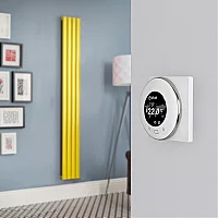 Milano Aruba Electric Dandelion Yellow Vertical Designer Radiator 1600mm x 236mm with OnWall WiFi Thermostat