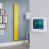 Milano Aruba Electric Dandelion Yellow Vertical Designer Radiator 1600mm x 236mm with OnWall Touchscreen WiFi Thermostat and Cable Cover