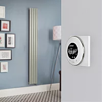 Milano Aruba Electric Sage Leaf Green Vertical Designer Radiator 1600mm x 236mm with OnWall WiFi Thermostat and Cable Cover
