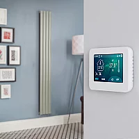 Milano Aruba Electric Sage Leaf Green Vertical Designer Radiator 1600mm x 236mm with OnWall Touchscreen WiFi Thermostat