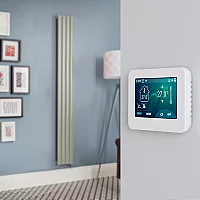 Milano Aruba Electric Sage Leaf Green Vertical Designer Radiator 1600mm x 236mm with OnWall Touchscreen WiFi Thermostat and Cable Cover
