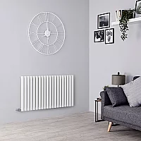 Milano Aruba Electric White Horizontal Designer Radiator 635mm x 1180mm with Bluetooth Thermostat and Cable Cover