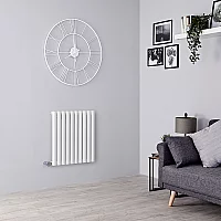 Milano Aruba Electric White Horizontal Designer Radiator 635mm x 590mm with Bluetooth Thermostat and Cable Cover