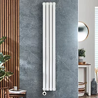Milano x ECOSO Aruba Electric White Vertical Designer Radiator 1600mm x 236mm Double Panel with Hardwired WiFi Thermostatic Heating Element