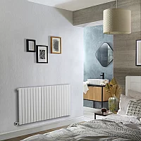 Milano x ECOSO Capri Electric White Horizontal Designer Radiator 635mm x 1180mm Single Panel with Hardwired Chrome WiFi Thermostatic Heating Element