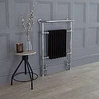Milano Elizabeth Matt Black Traditional Heated Towel Rail 960mm x 673mm With Overhanging Rail