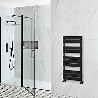 Milano Lustro Designer Black Flat Panel Heated Towel Rail 975mm x 450mm