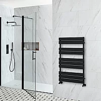 Milano Lustro Designer Black Flat Panel Heated Towel Rail 975mm x 600mm