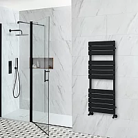 Milano Lustro Designer Black Flat Panel Heated Towel Rail 1200mm x 450mm