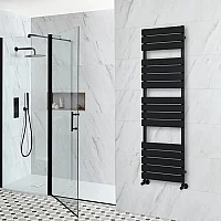 Milano Lustro Designer Black Flat Panel Heated Towel Rail 1500mm x 450mm