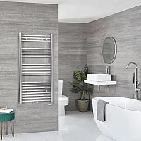 Milano x ECOSO Neva Electric 1188mm x 600mm Chrome Heated Towel Rail With Element and Cable Cover